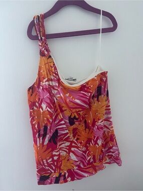 Express One-Shoulder Tropical Camisole in Pink & Orange